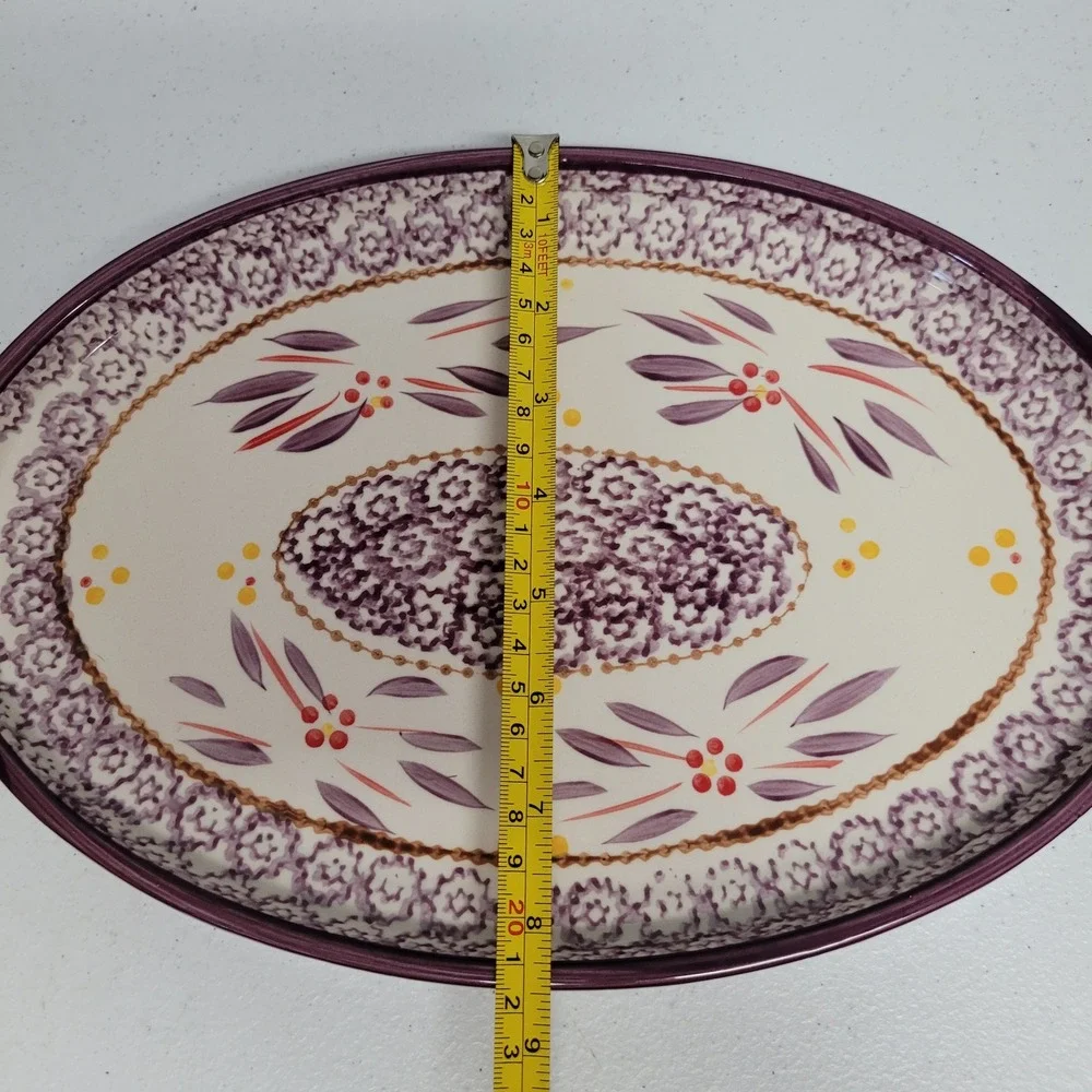 Temp-tations Old World Purple Floral Oval Serving Platter Heavy Hand Painted